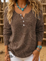 Retro Art Print Buttoned Cardigan Sweater