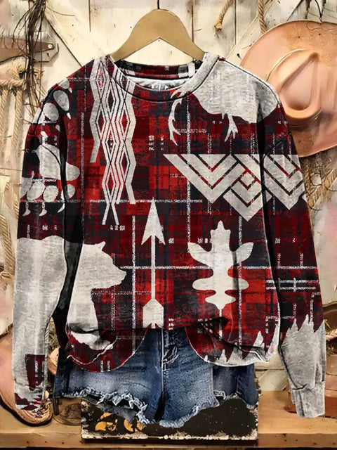 Retro Western Print Casual Cotton Sweatshirt
