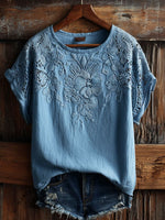 Ethnic Flowers Art Print Casual Short Sleeve T-shirt