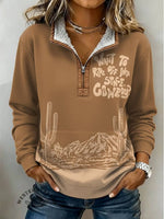 Cowboy Print Casual Half-zip Cotton Sweatshirt