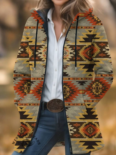 Aztec Print Unisex Plush Thick Long-sleeved Cardigan Coat
