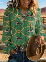 Women's Retro Western Art Ruffles Sleeve Casual Shirt