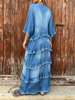 West Coast Boho Layered Denim Long Dress