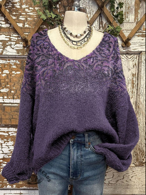 Women's Art Print Casual Pullover Sweater