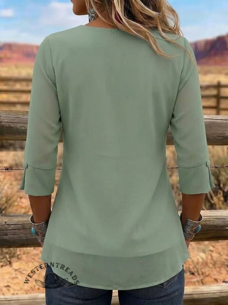 Women's Retro Asymmetrical Ruffle Casual 3/4 Sleeve Shirt