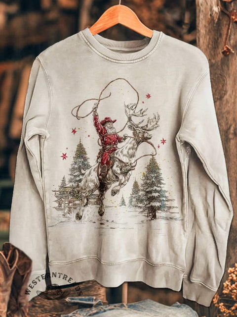 Western Christmas Art Print Casual Cotton Sweatshirt