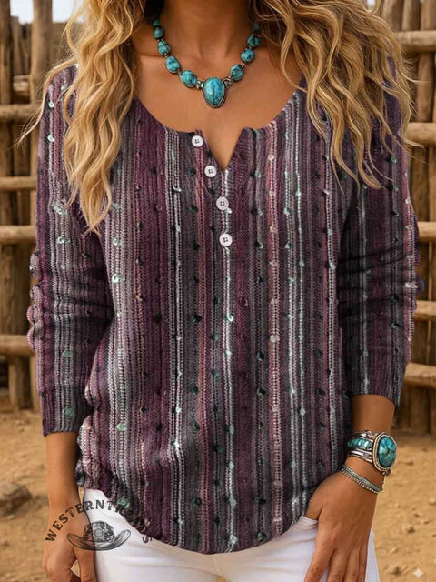 Stripes Art Print Buttoned Cardigan Sweater