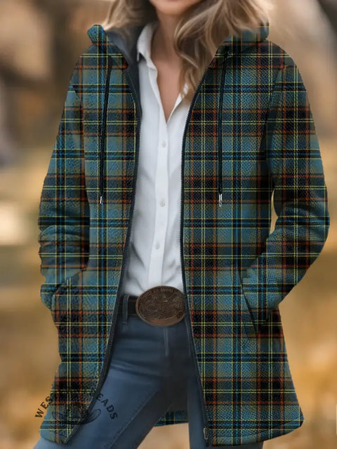 Checkered Print Unisex Plush Thick Long-sleeved Cardigan Coat