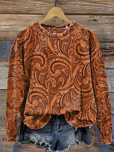 Retro 3d Visual Flower Casual Cotton Sweatshirt