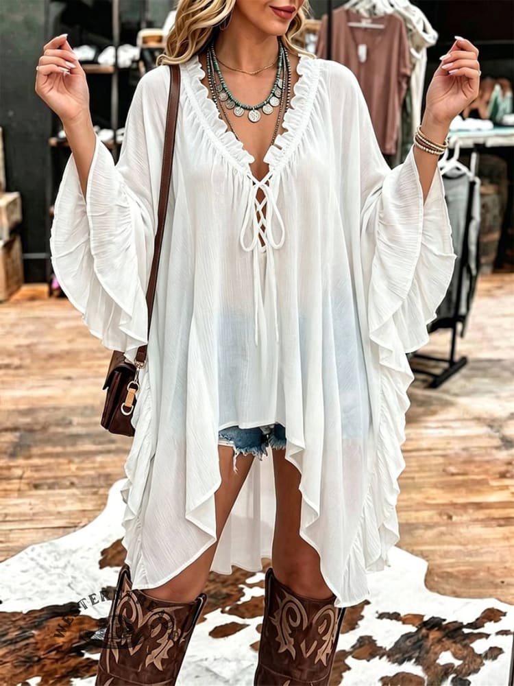 Coastal Cowgirl Oversized Tunic • Flowy High-low Boho Blouse