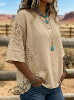 Women's Solid Color Lace Patchwork casual Shirt