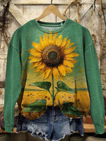 Vintage Sunflower Art Print Casual Sweatshirt