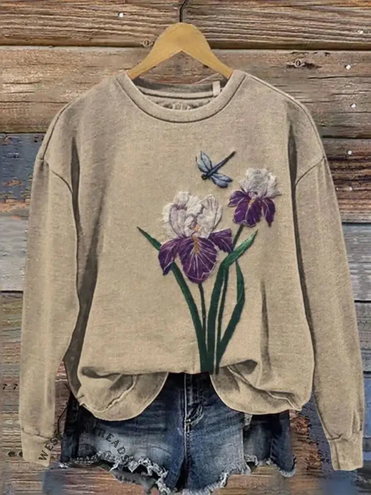 Vintage Flowers Pattern Casual Cotton Sweatshirt