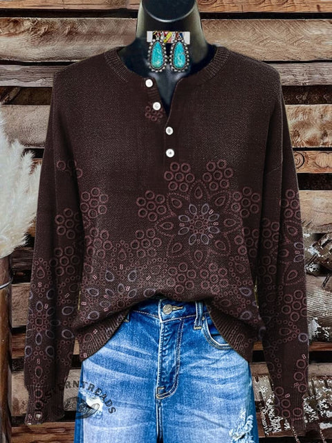 Retro Floral Print Buttoned Cardigan Sweater