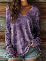 100% Cotton🍃Women's Floral Art Print Casual V-neck Long Sleeve T-shirt