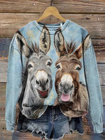 Donkey Art Print Casual Cotton Sweatshirt
