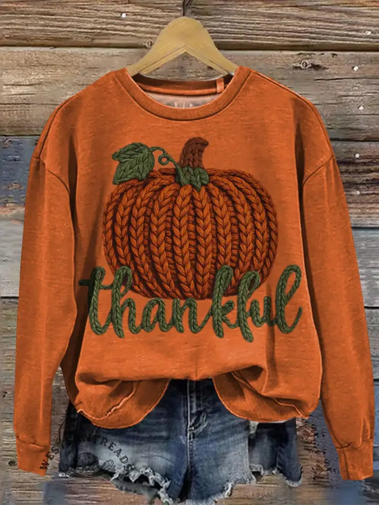 Thankful Art Print Casual Sweatshirt