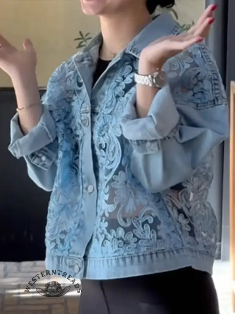 Women's Casual Lace-Patch Denim Jacket