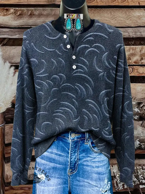 Retro Print Buttoned Cardigan Sweater