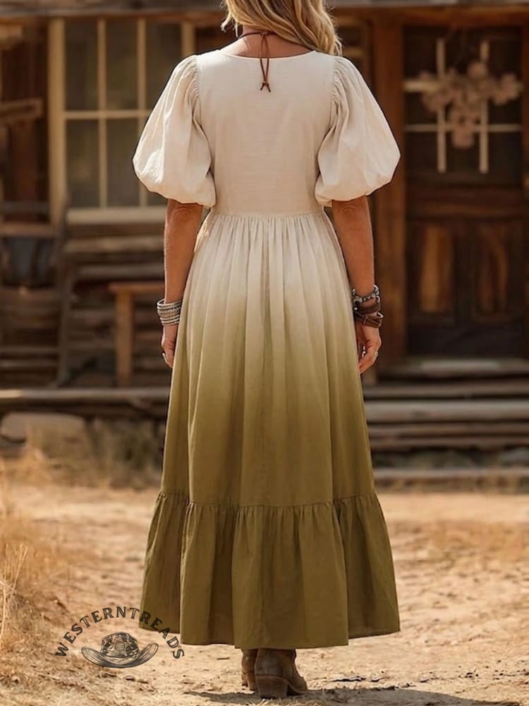 V-neck Vintage Style Loose Fit Western Dress