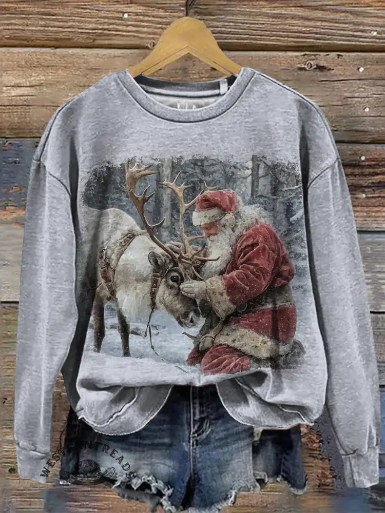 Vintage Christmas Print Casual Sweatshirt