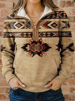 Aztec Print Casual Half-zip Cotton Sweatshirt