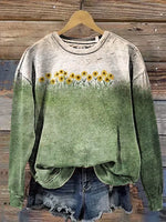 Retro Floral Art Print Casual Cotton Sweatshirt