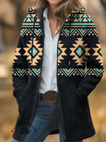 Aztec Print Unisex Plush Thick Long-Sleeved Cardigan Coat