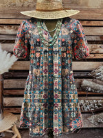 Vintage Aztec Art Contrast WesternMidi Dress