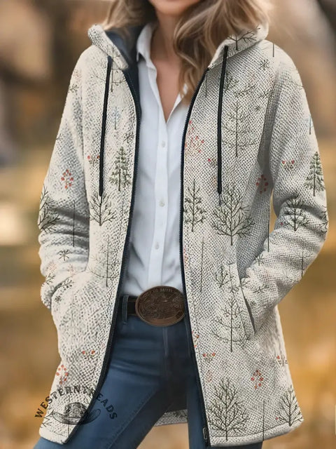 Christmas Art Unisex Plush Thick Long-Sleeved Cardigan Coat