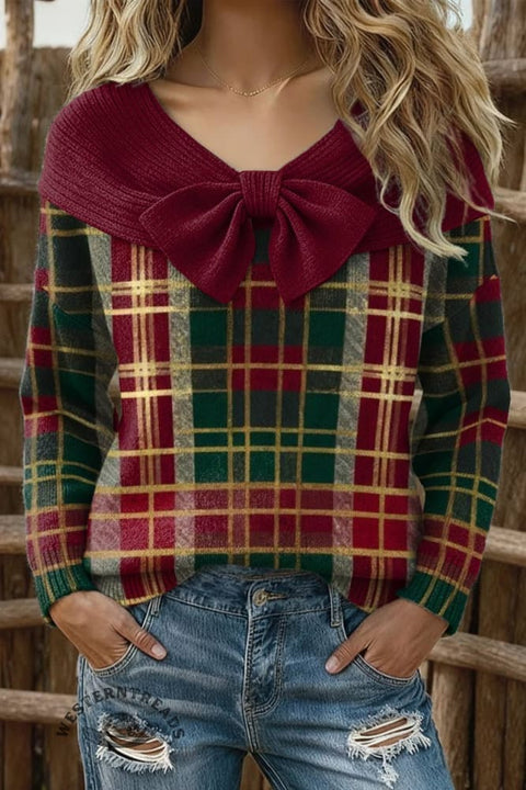 Women's Checkered Print Casual Cotton Sweater