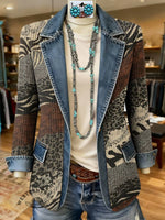 Classic West Print Patchwork Denim Sweater