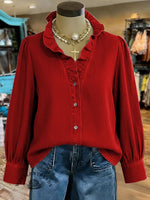 Women's Retro Print Casual Cotton And Linen Ruffle Shirt