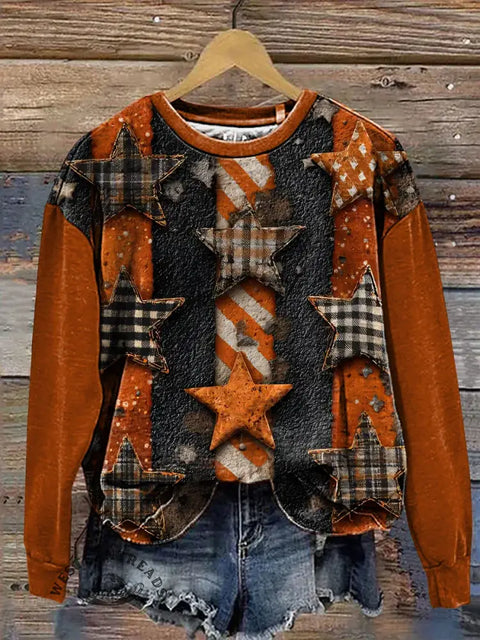 Retro Stars Art Casual Cotton Sweatshirt