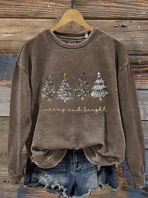 Pine Print Casual Cotton Sweatshirt