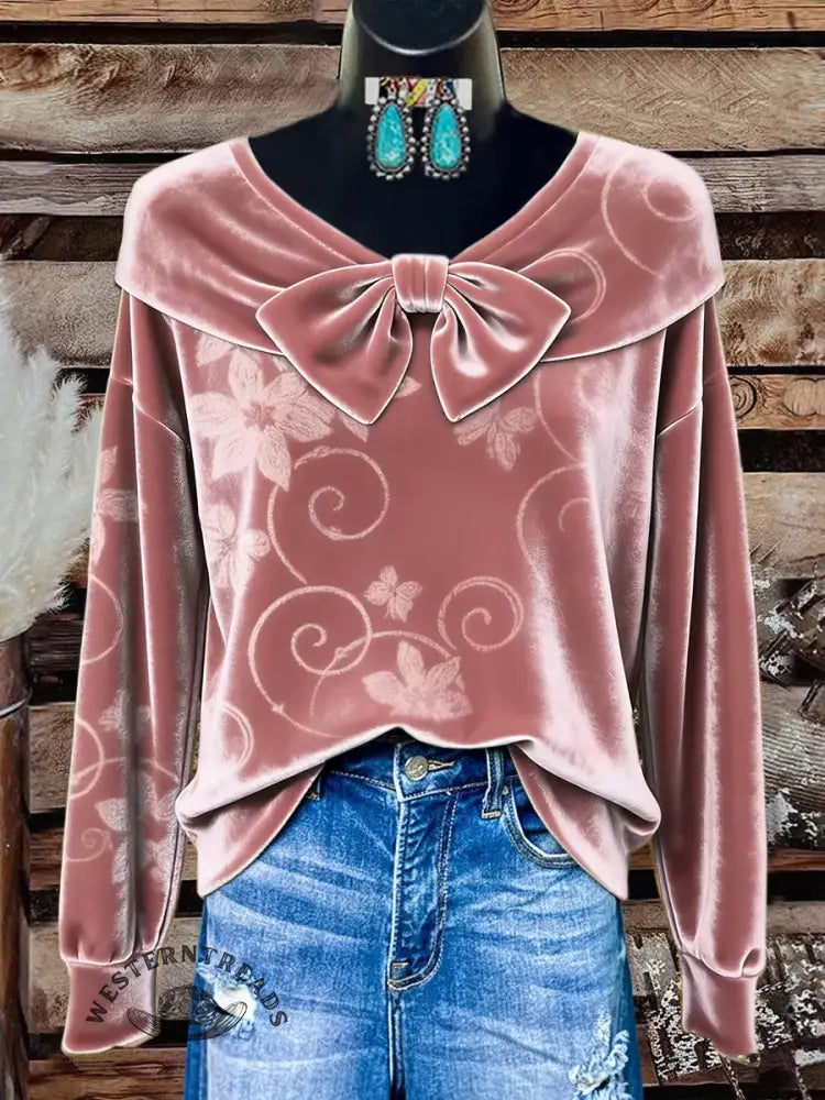 Women's Vintage Printed Casual Velvet Top