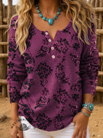 Flower Pattern Art Print Buttoned Cardigan Sweater