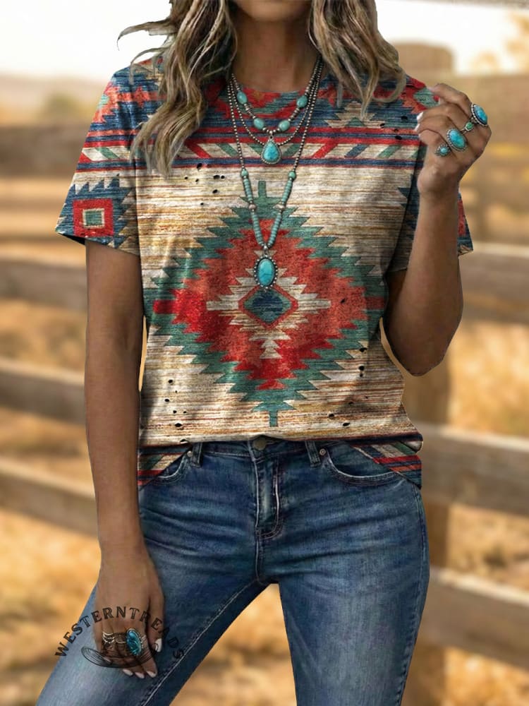 Vintage Aztec Art Elegant Soft Western Cotton T-shirt Top