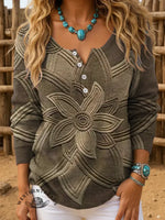 Retro 3d Floral Visual Art Print Buttoned Cardigan Sweater