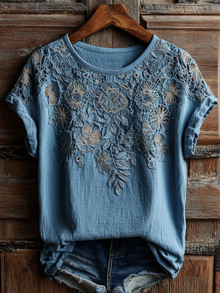 Ethnic Flowers Art Print Casual Short Sleeve T-shirt