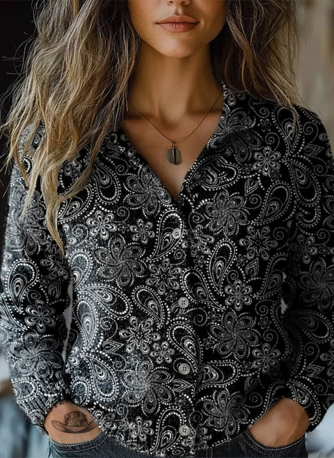 Casual Retro Paisley Print Sweater Shirt