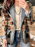 Aztec Print Patchwork Denim Sweater