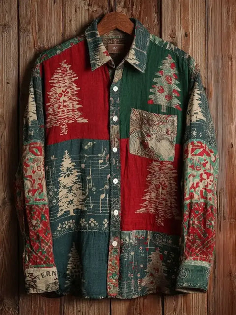 Men's Christmas Print Cotton Shirt