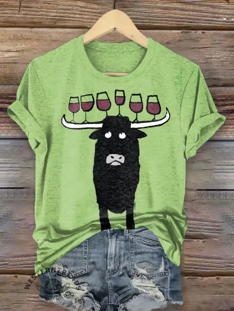 Vintage Funny Cow Western Art Print T-shirt