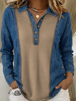 Women's Denim Patchwork Casual Cotton Shirt