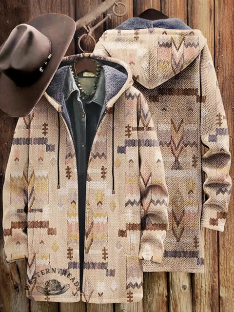 Retro Aztec Unisex Plush Thick Long-Sleeved Cardigan Coat