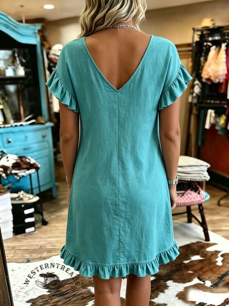 Women's Vintage V-neck Patchwork Ruffled Dress