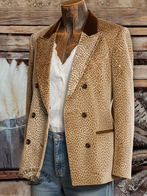Women's Leopard Print Casual Velvet Jacket