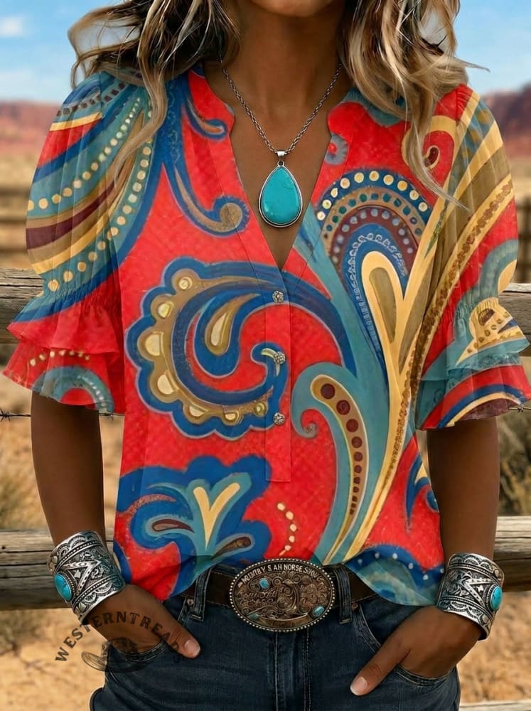 Women's Retro Art Puff Sleeve Casual Shirt