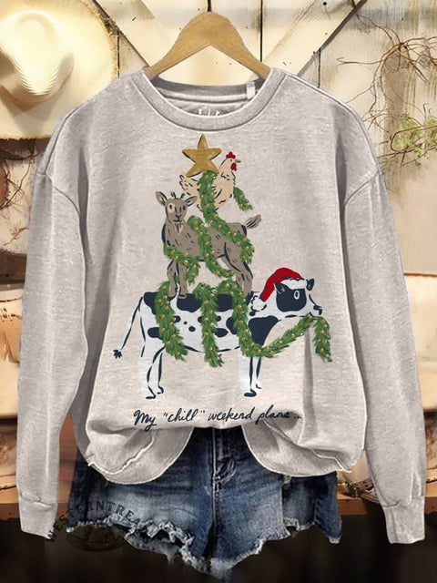 Christmas Print Casual Cotton Sweatshirt